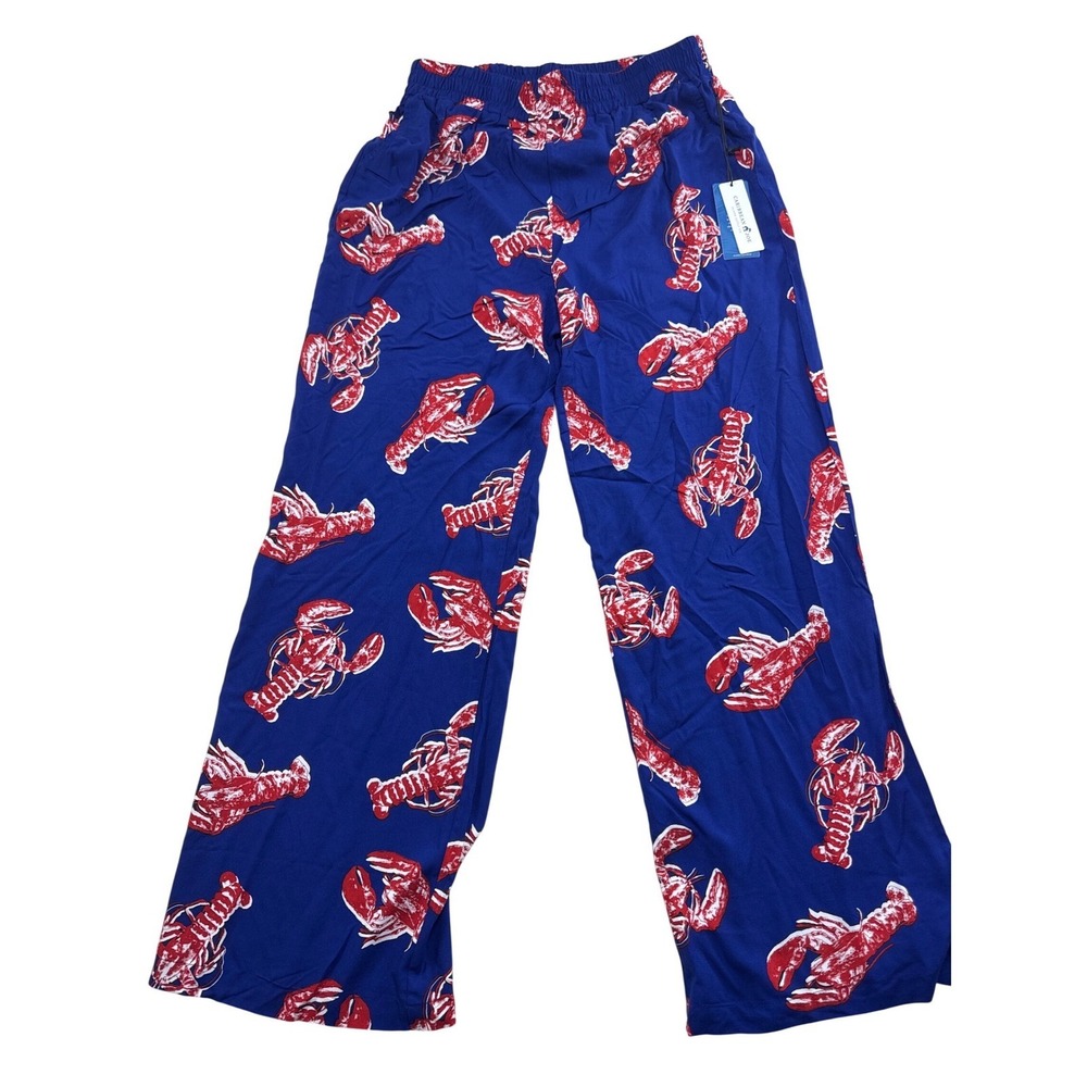 Caribbean Joe Womens Blue Lobster Pajama Pants Wide Leg Rayon Lounge  Medium